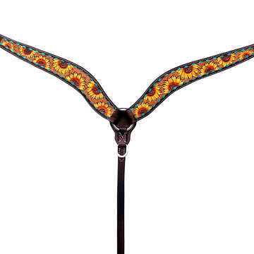 Comfytack Horse Floral Hand Painted Genuine Leather Breast Collar Headstall
